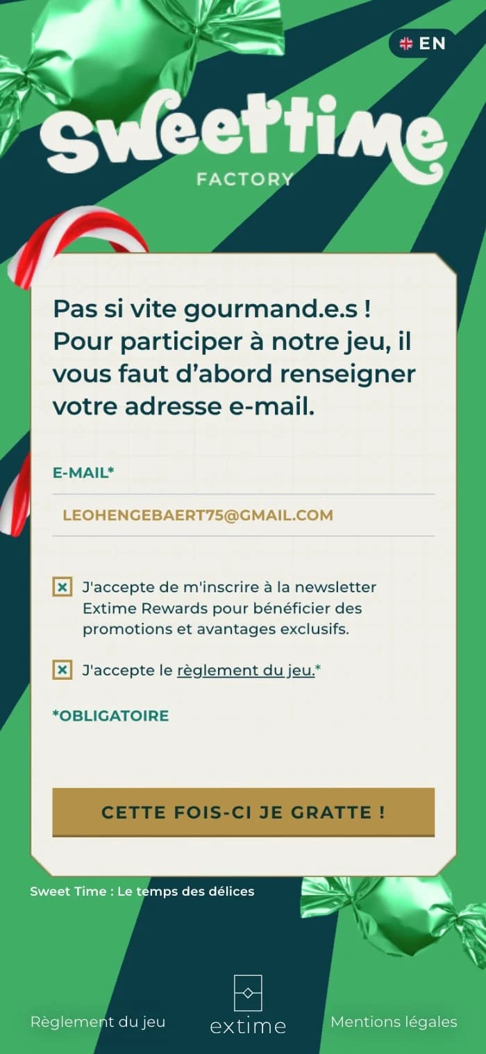 Jeu à gratter virtuel — Sweetime Factory — 01 Saisie email