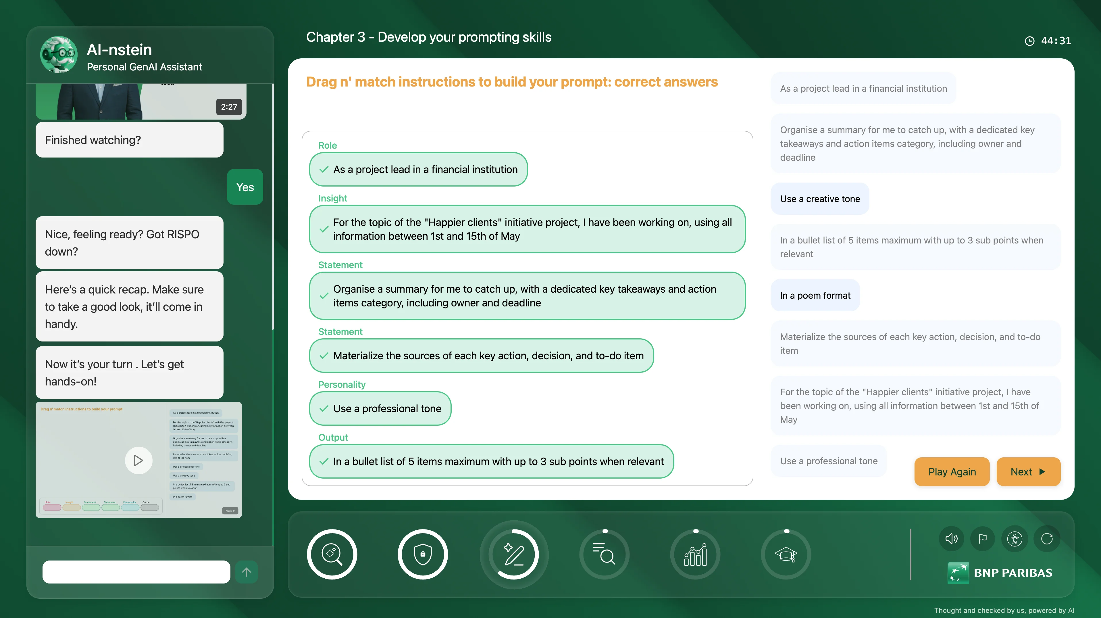 Module e-learning IA générative — Apprentissage, récaps & résultats — vue 4