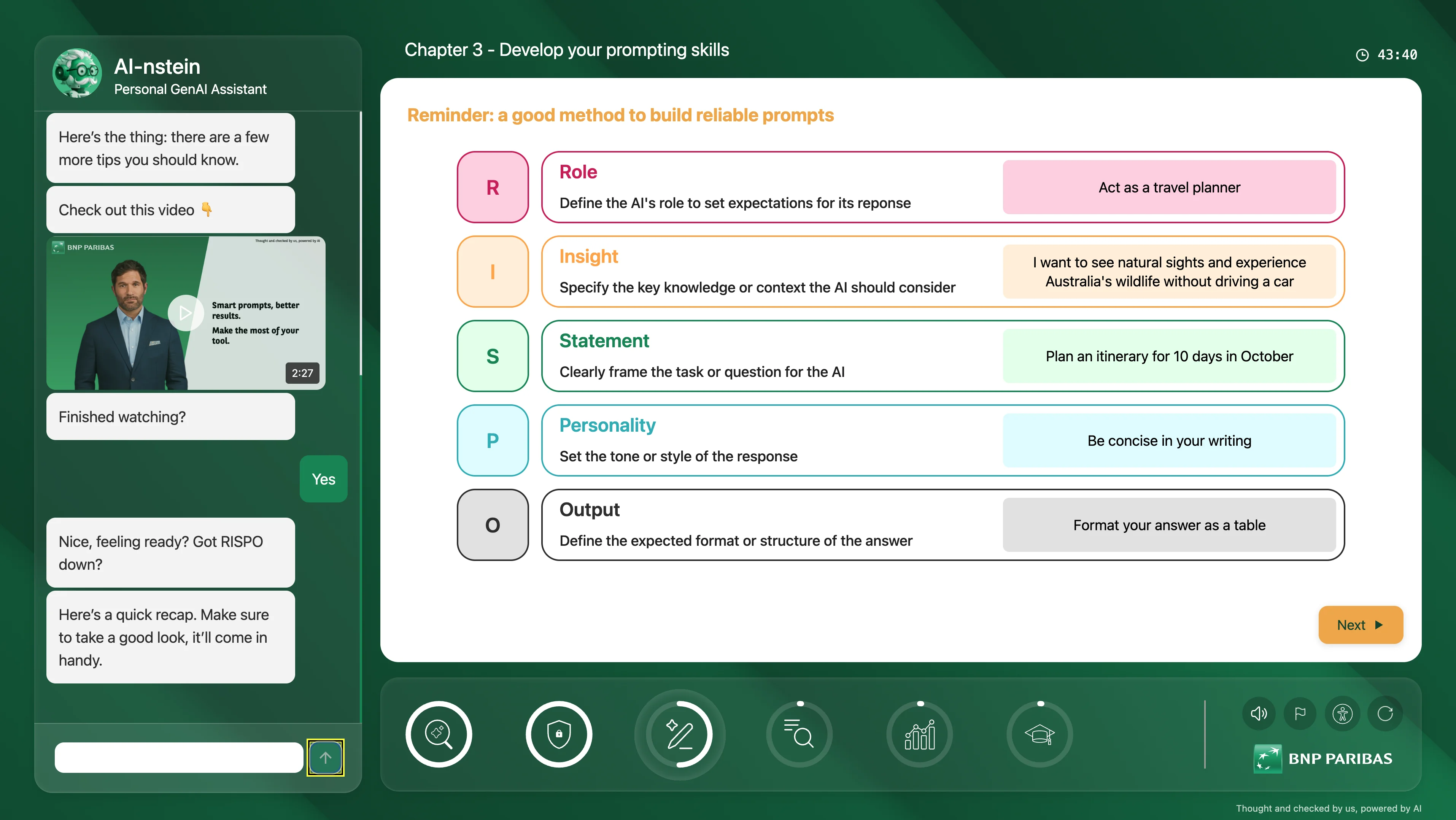 Module e-learning IA générative — Apprentissage, récaps & résultats — vue 3