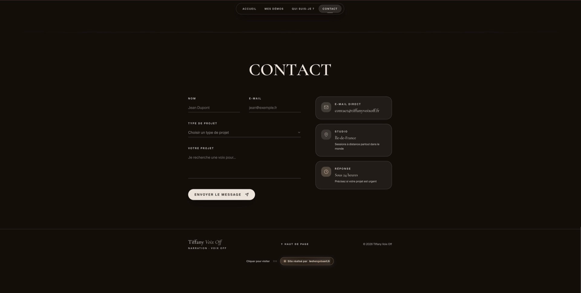 Le site d'une comédienne voix off & narratrice — Présentation & prise de contact — vue 0